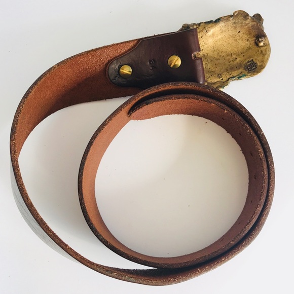 Vintage JB - crystallized gold - brass buckle brown leather belt sz 34 - Picture 7 of 12